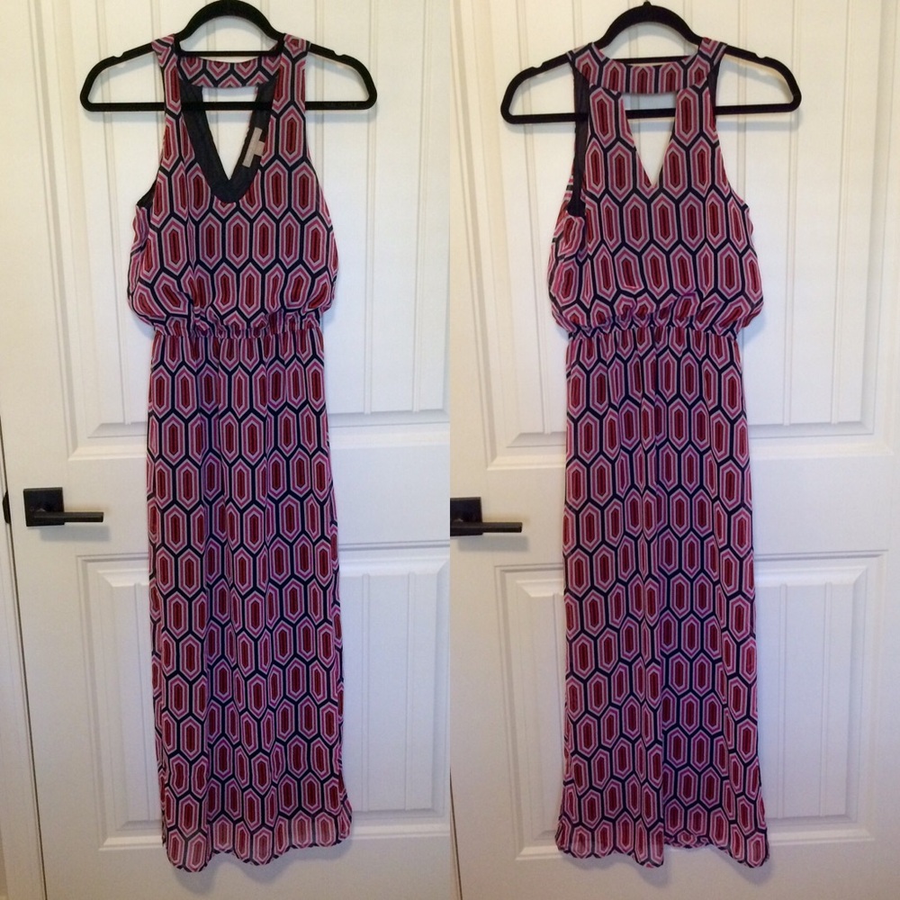 Banana Republic Pink and Navy Geometric Maxi Dress size 0 Preowned